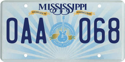 MS license plate OAA068