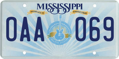 MS license plate OAA069