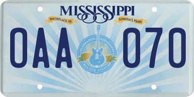 MS license plate OAA070