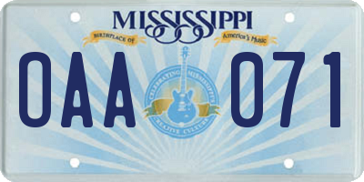 MS license plate OAA071