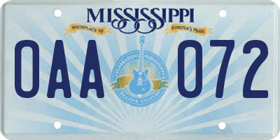MS license plate OAA072