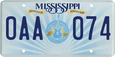 MS license plate OAA074