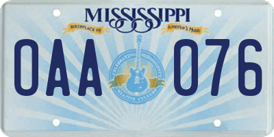 MS license plate OAA076