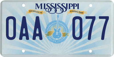 MS license plate OAA077