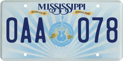 MS license plate OAA078