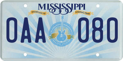 MS license plate OAA080