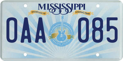 MS license plate OAA085