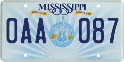 MS license plate OAA087