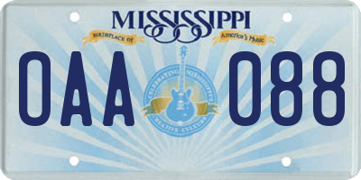 MS license plate OAA088