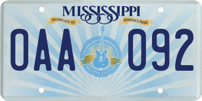 MS license plate OAA092