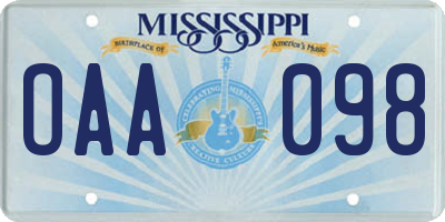 MS license plate OAA098