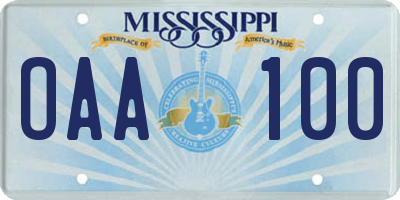 MS license plate OAA100