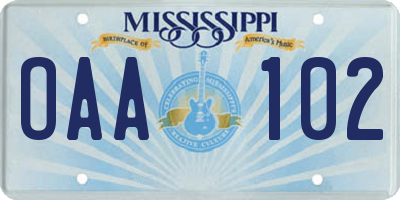 MS license plate OAA102