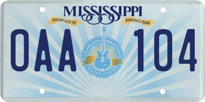 MS license plate OAA104
