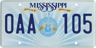 MS license plate OAA105