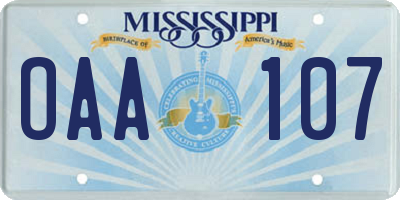 MS license plate OAA107