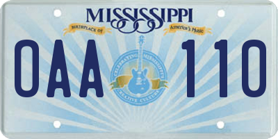 MS license plate OAA110