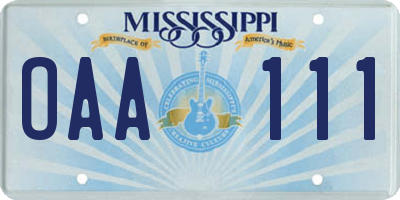MS license plate OAA111