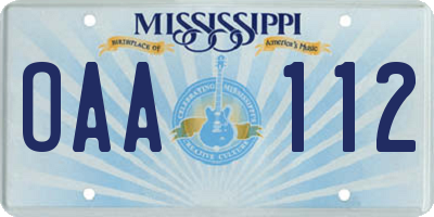 MS license plate OAA112