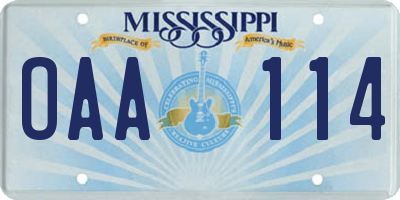 MS license plate OAA114