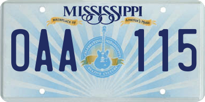 MS license plate OAA115