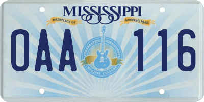 MS license plate OAA116