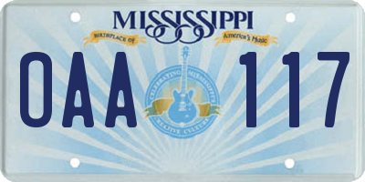 MS license plate OAA117