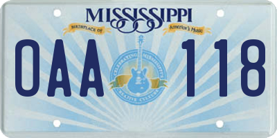 MS license plate OAA118
