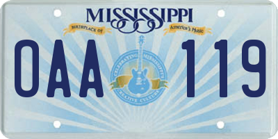 MS license plate OAA119