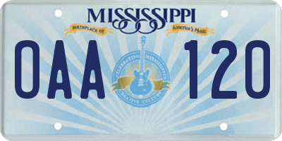 MS license plate OAA120