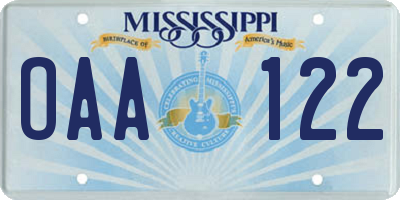 MS license plate OAA122