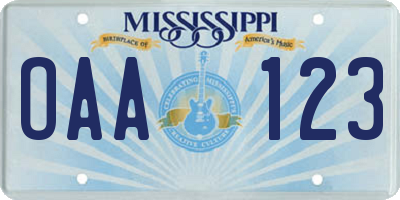 MS license plate OAA123