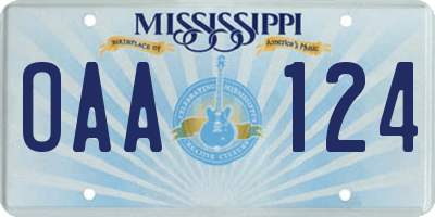 MS license plate OAA124