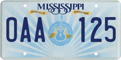 MS license plate OAA125