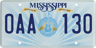 MS license plate OAA130