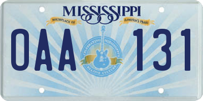 MS license plate OAA131