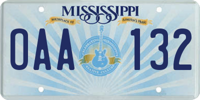 MS license plate OAA132