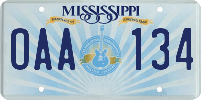 MS license plate OAA134