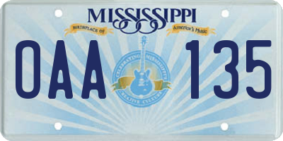 MS license plate OAA135