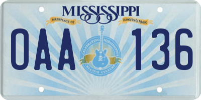 MS license plate OAA136