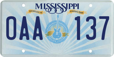MS license plate OAA137