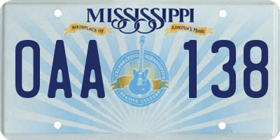 MS license plate OAA138