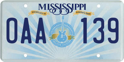 MS license plate OAA139