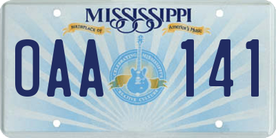 MS license plate OAA141