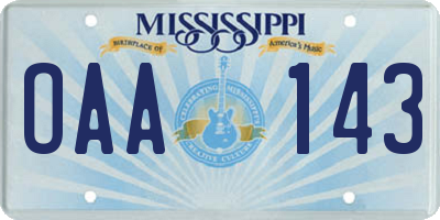MS license plate OAA143