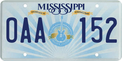 MS license plate OAA152