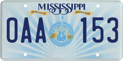 MS license plate OAA153