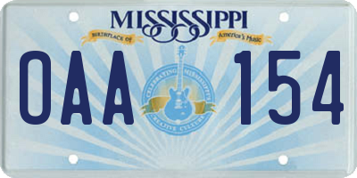 MS license plate OAA154