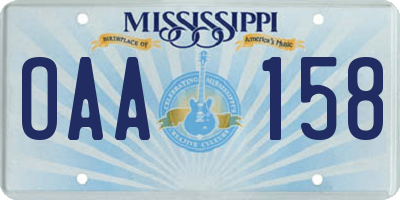 MS license plate OAA158
