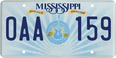 MS license plate OAA159